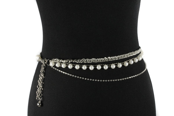 Deal Fashionista 4 Strands Rhinestones Pearls Chain Belt
