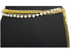 Deal Fashionista  4 Strands Rhinestones Pearls Chain Belt