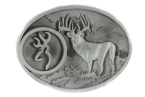 Buck Hunter Whitetail Deer Emblem Belt Buckle