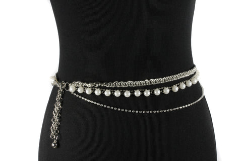 Deal Fashionista  4 Strands Rhinestones Pearls Chain Belt