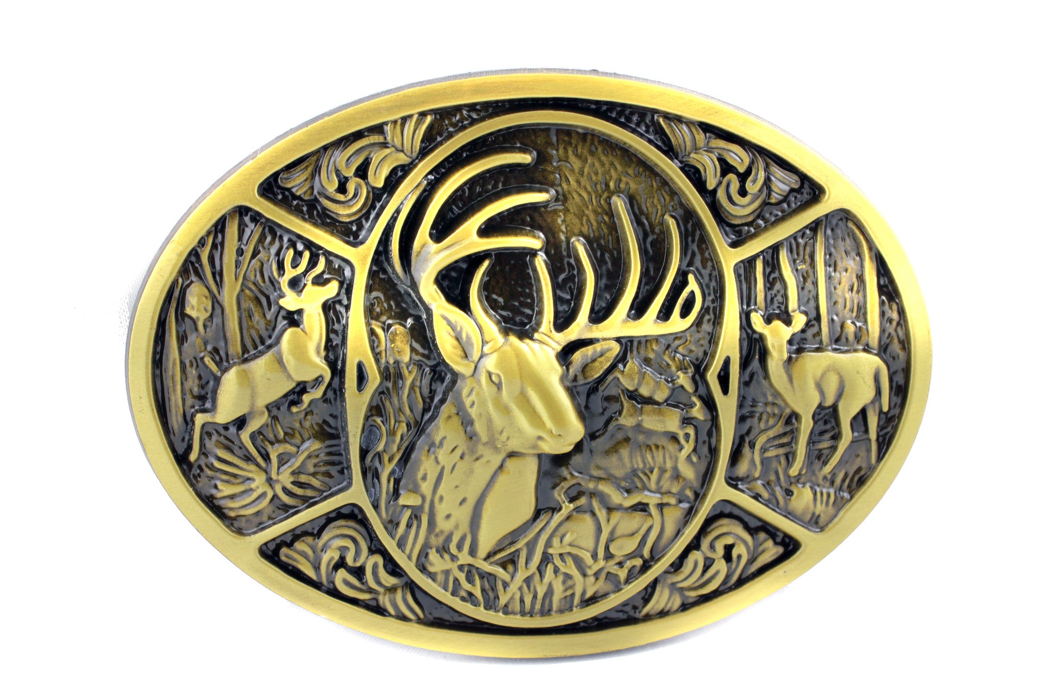 Deer Hunting Woods Buck Southern Antler Head Enameled Belt Buckle
