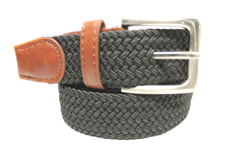 Deal Fashionista Fabric Leather Elastic Stretch Belt With Gunmetal Rectangular Buckle 1-3/8" Wide