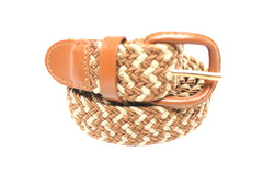 Deal Fashionista Multi-Color Fabric Leather Elastic Stretch Belt With Leather Covered Buckle 1.25" Wide