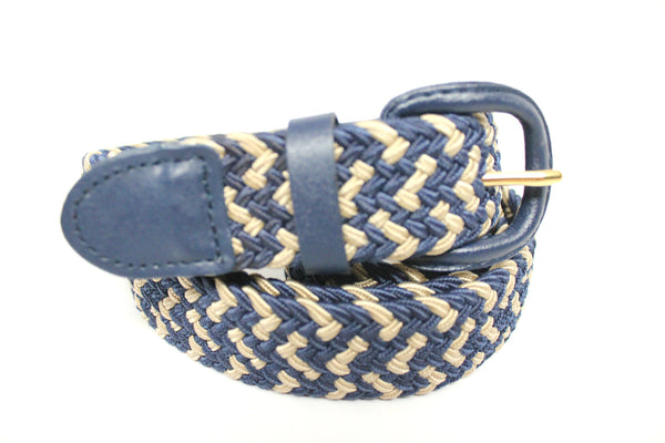 Deal Fashionista Multi-Color Fabric Leather Elastic Stretch Belt With Leather Covered Buckle 1.25" Wide