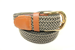 Deal Fashionista Multi-Color Fabric Leather Elastic Stretch Belt With Gold Buckle 1.25" Wide