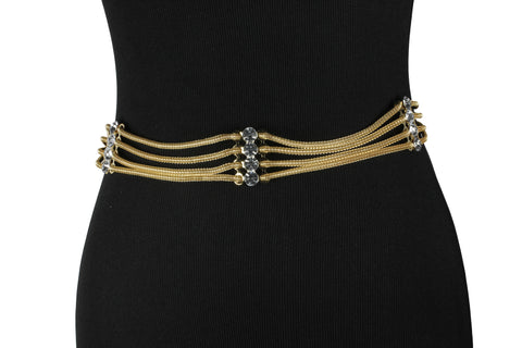 DF Chic Four Strands Chain W/Rhinestone Crystal Chain Belt