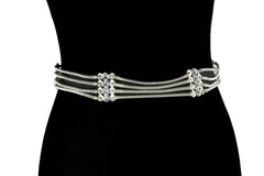 DF Chic Four Strands Chain W/Rhinestone Crystal Chain Belt