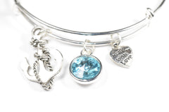 Wire Bangle Bracelet with Crystal Birthstone and Cute Boat anchor Charm